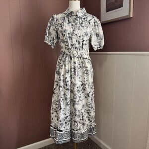 Joie Puff Sleeve Floral Belted Midi Dress Cottagecore Gardencore